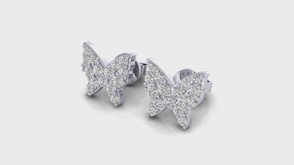 14K White Gold Butterfly Diamond Stud Earrings