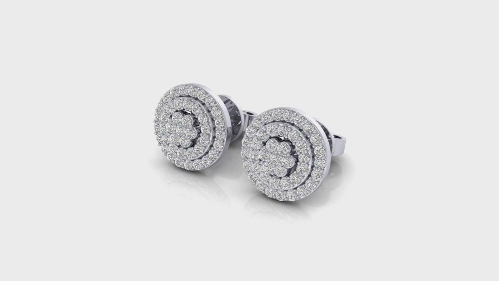14K White Gold Round Halo Diamond Stud Earrings